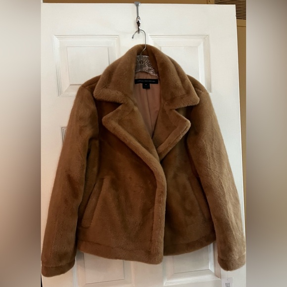 French Connection Camel Teddy Jacket, NWT, Vegan Fur Coat, XS - Picture 2 of 13